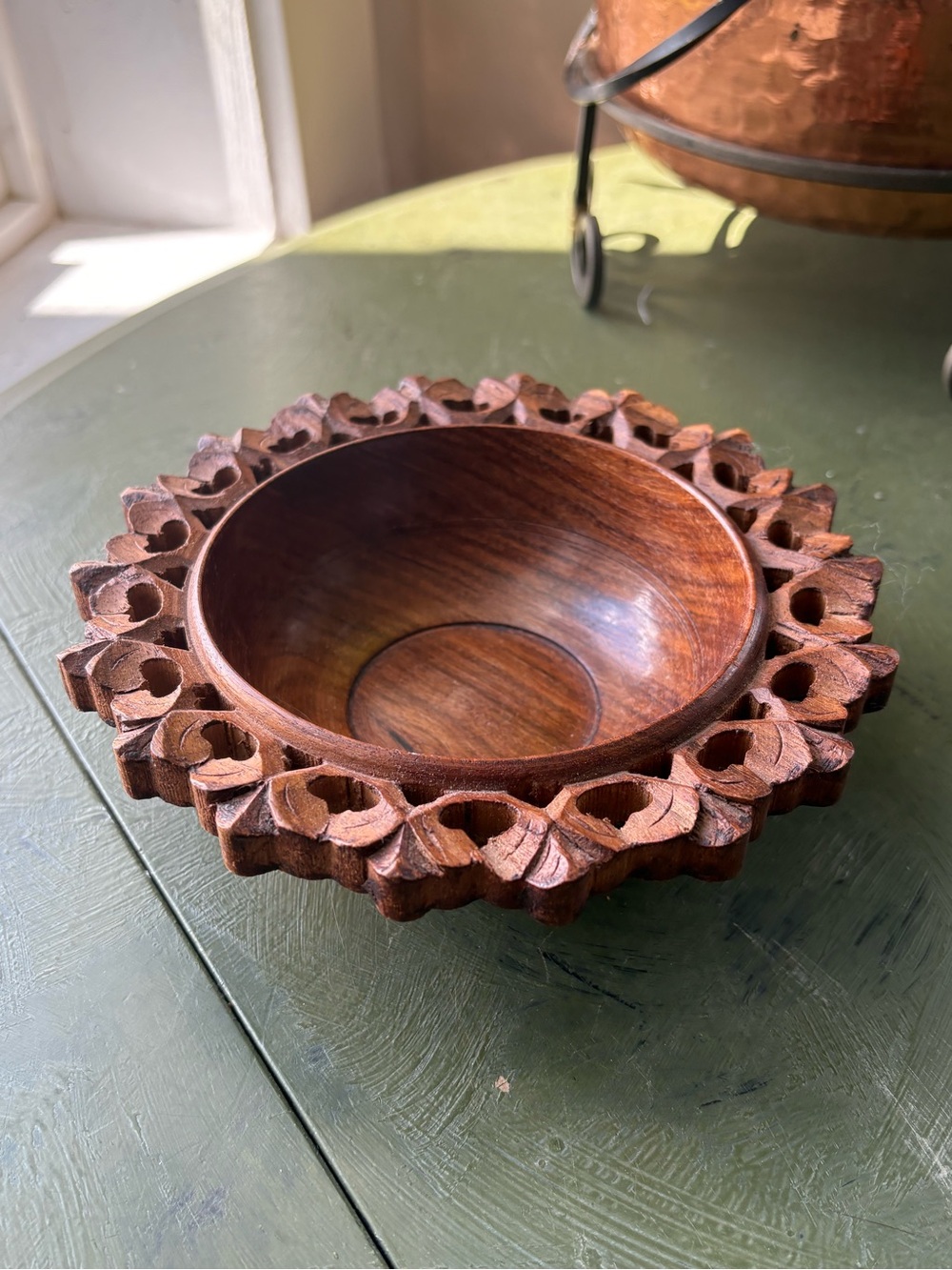Hand-Carved Wooden Decorative Bowl - Brown